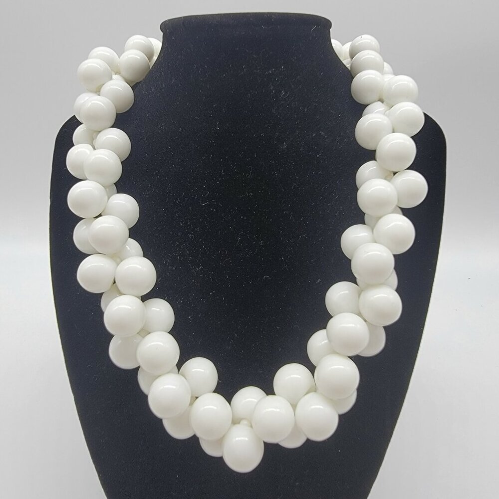Vintage Cluster Necklace White Faux Pearl Bubbles 18 Inch Necklace